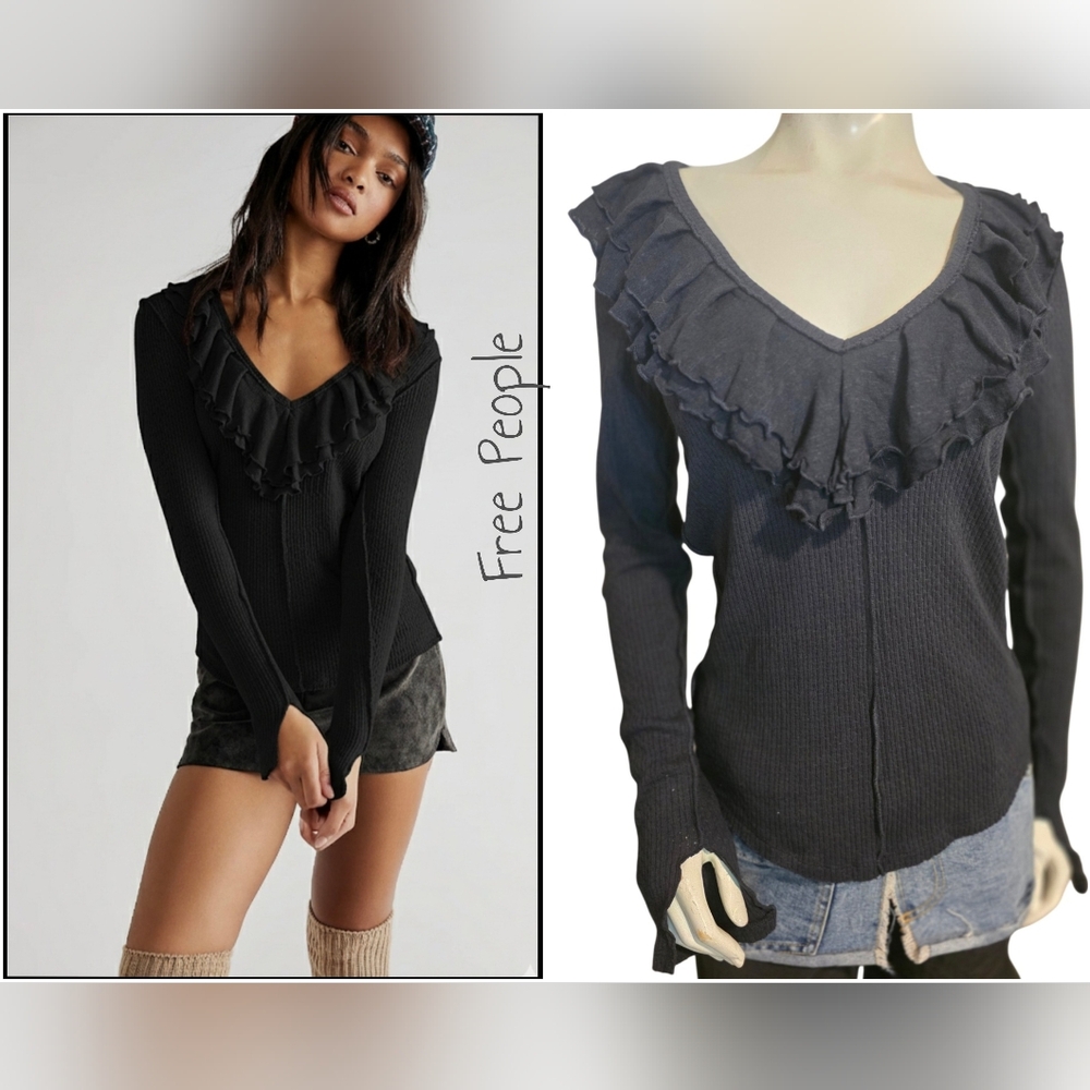 Free People Bennet Ruffles Neck Blouse Size L NWT